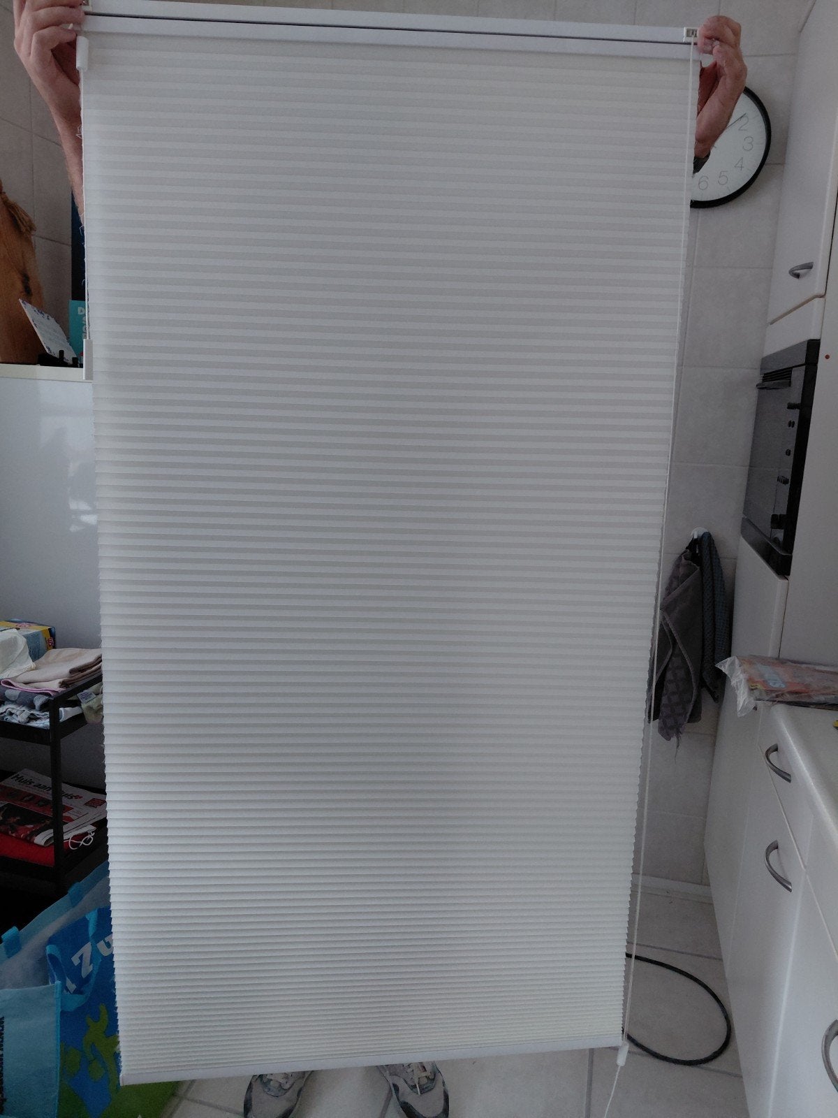 1 dubbel plissé gordijn. wit 76 x 140, Ophalen, Wit, Zo goed als nieuw, 140 cm