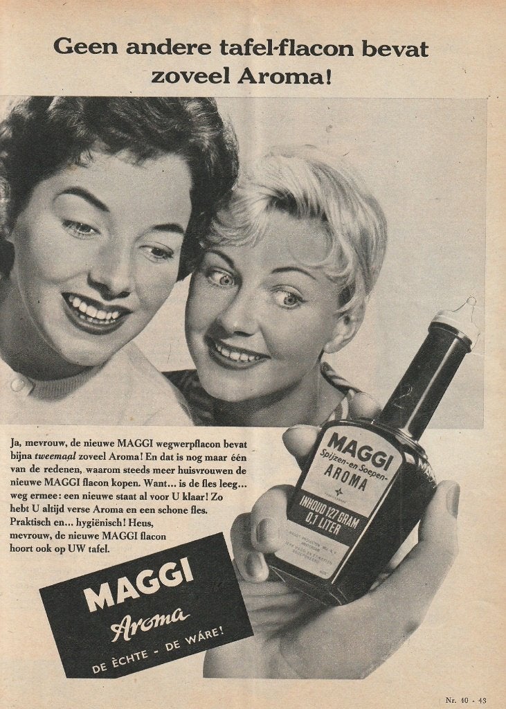 Retro reclame 1958 Maggi flesje aroma de ware & echte, Verzenden, Overige typen