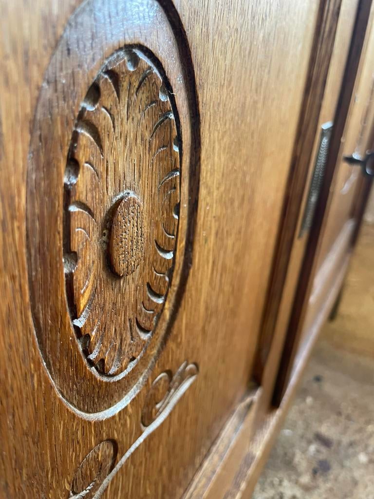 Vintage houten kast met grijs marmeren blad, Ophalen, Gebruikt