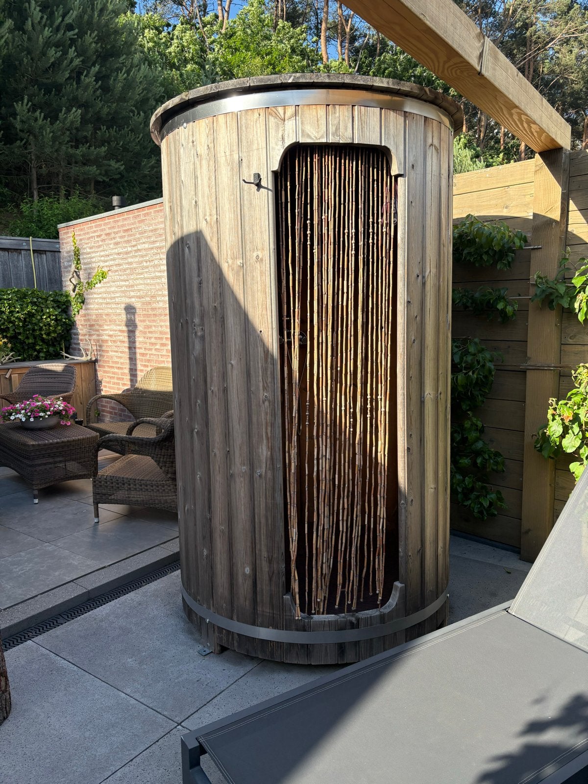 Buitendouche van hout model barrel, Ophalen of Verzenden, Gebruikt