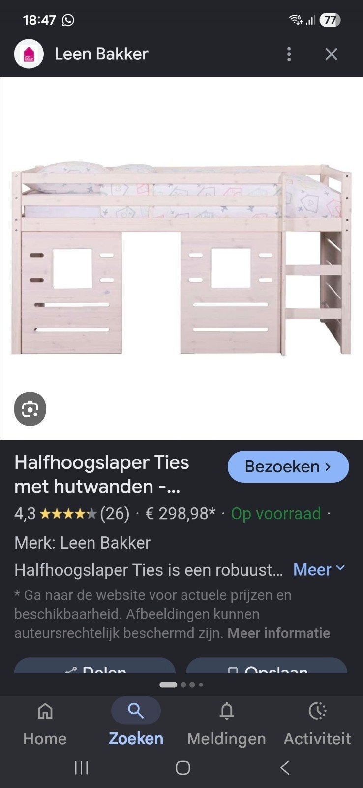 Halfhoogslaper Ties met zijwanden - Leen Bakker, Ophalen, 90 cm, Eenpersoons, Minder dan 160 cm