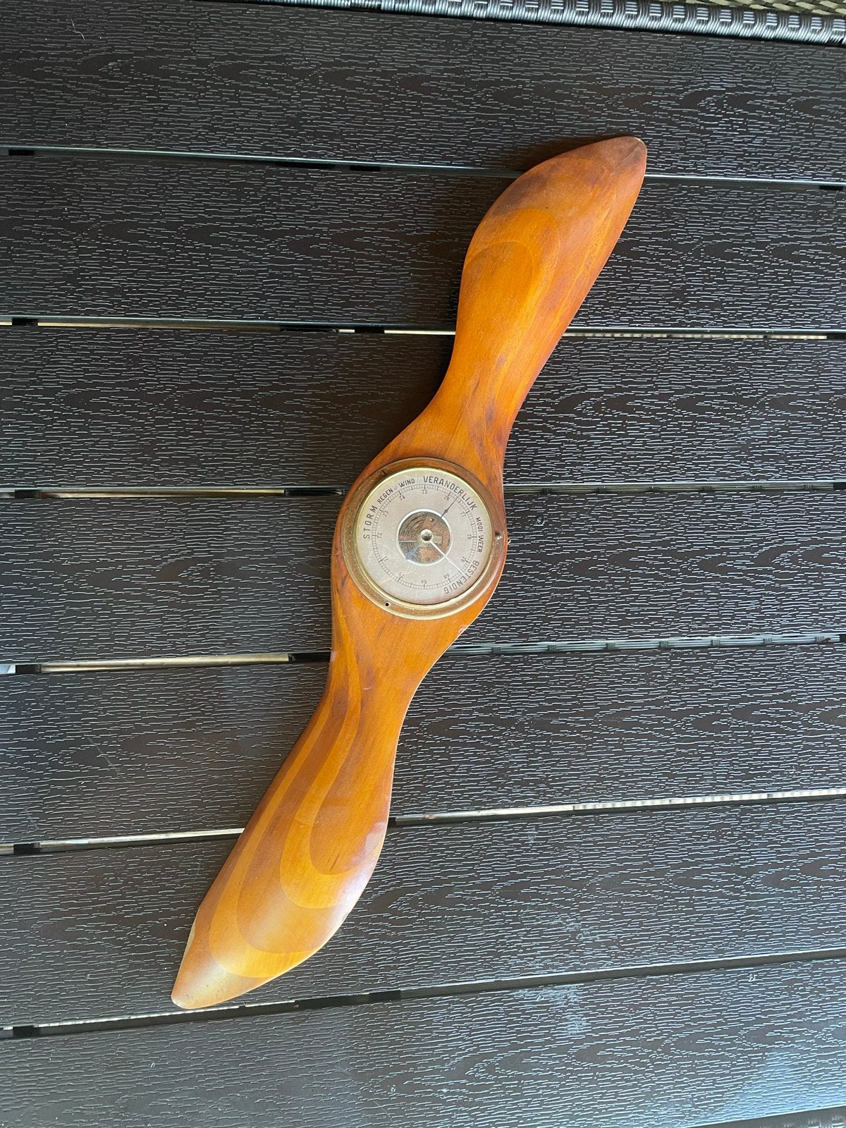 Vintage Barometer in Houten Propeller Vorm, Ophalen of Verzenden, Gebruikt, Barometer
