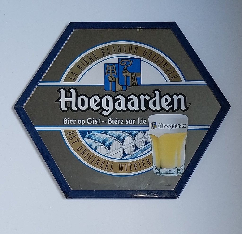 Hoegaarden 6-hoekig Bierspiegel /Barspiegel /Reclamespiegel, Ophalen of Verzenden, Gebruikt, Overige typen, Overige merken