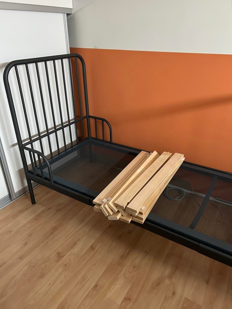 Meegroei bed Ikea, 80x200, zwart, Ophalen, 90 cm, Eenpersoons, Zwart