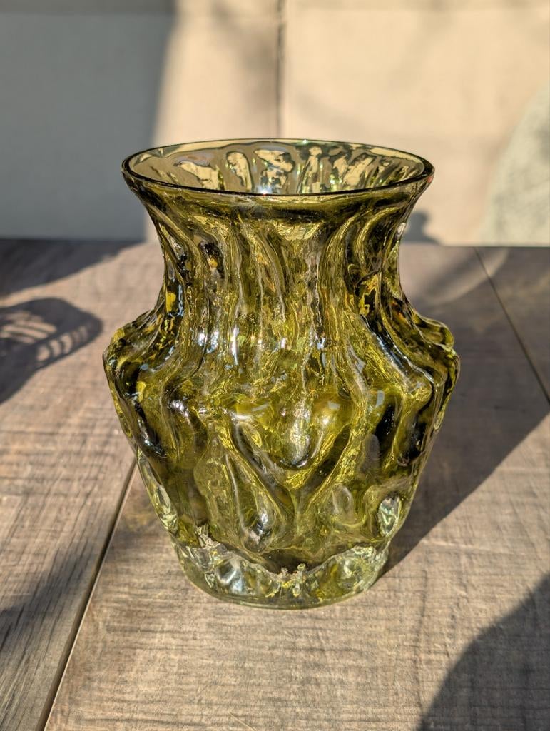 Groene glazen vaas Ingrid Glas, Rock Crystal, Kurt Wokan, Ophalen of Verzenden