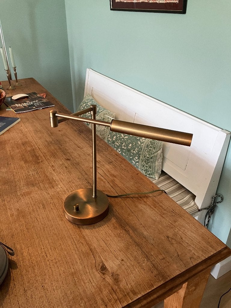 Bureaulamp design dimbaar geborsteld messing, Bureaulamp, Gebruikt, Verstelbaar, Ophalen of Verzenden