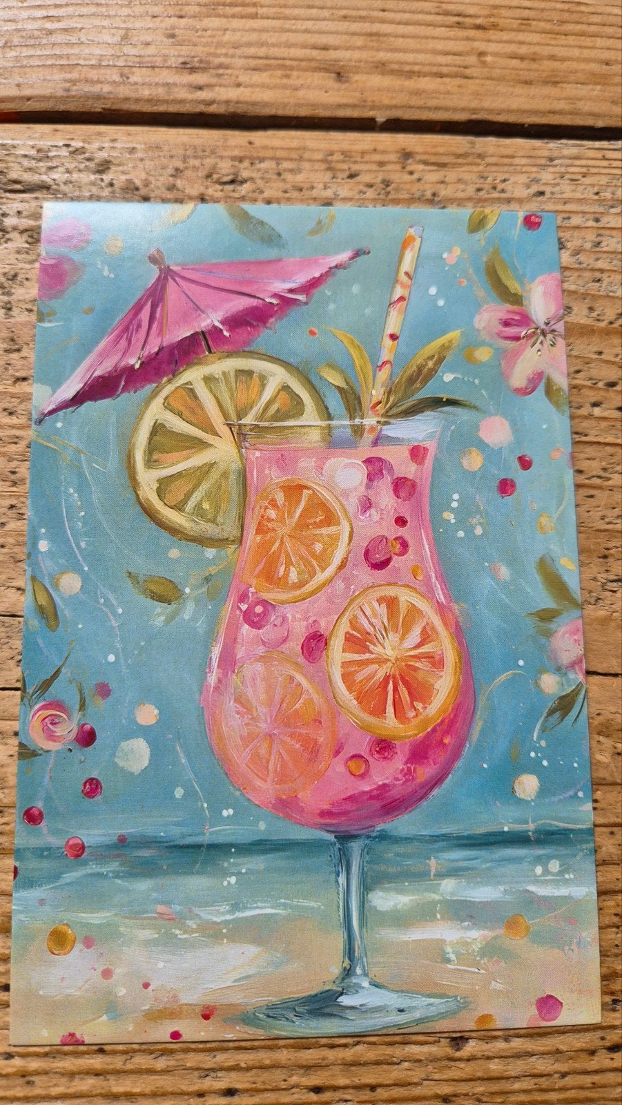 Vrolijke ansichtkaart zomer beach cocktail, Verzenden, 1980 tot heden, Ongelopen, Overige thema's