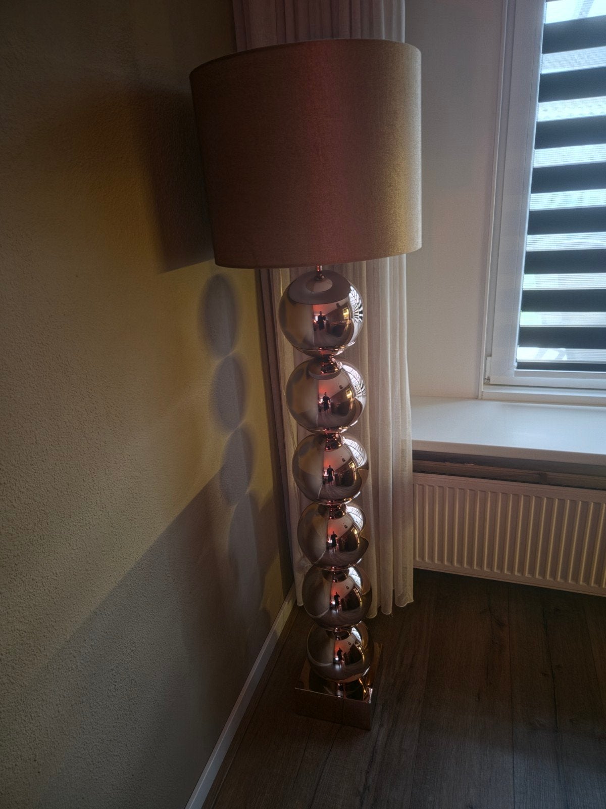 Set bronzen bollampen: 1 staande lamp en 2 tafellampen, Ophalen, Bollamp, Zo goed als nieuw, Metaal