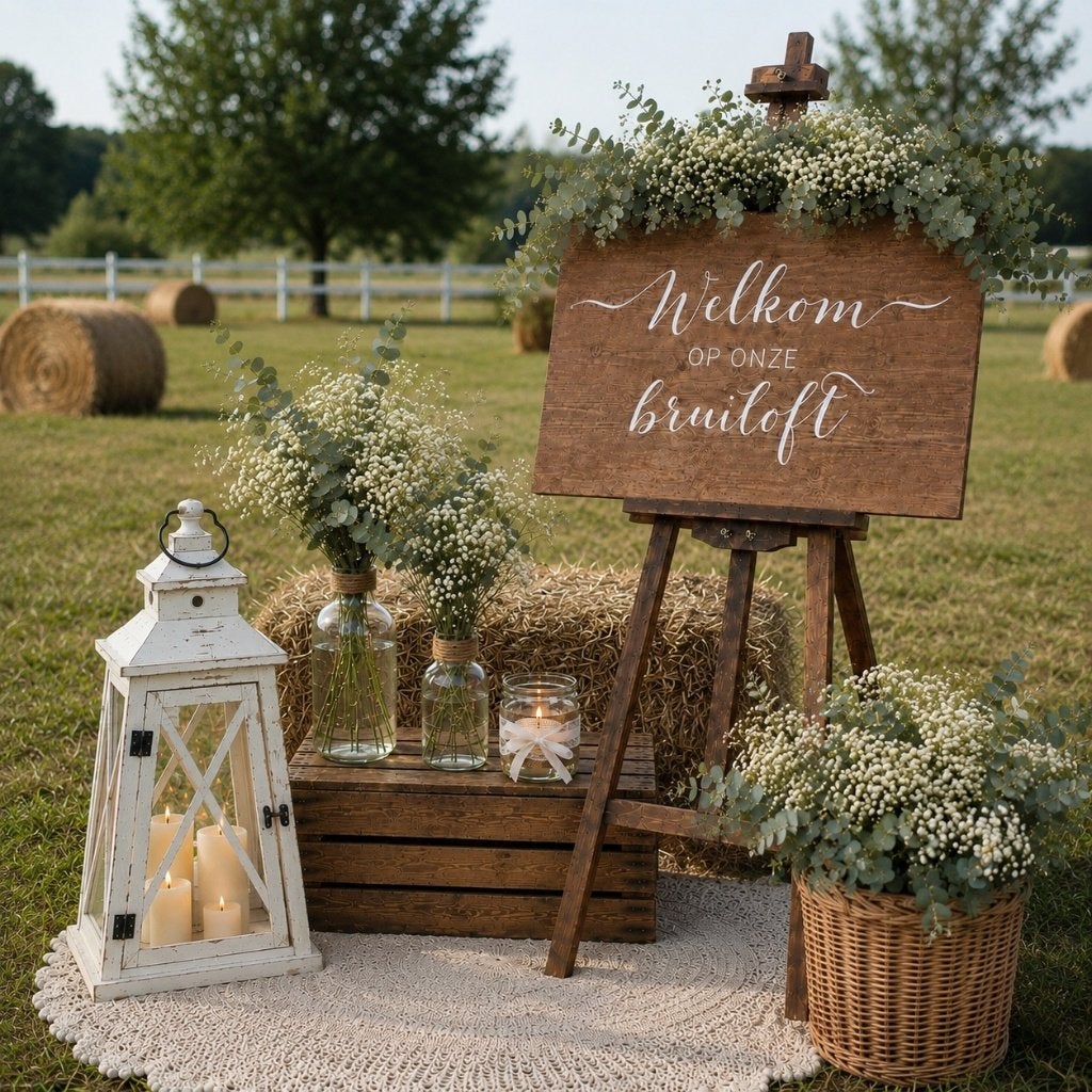 Rustieke bruiloft decoratie huren | Styling vanaf €35, Ophalen of Verzenden, Zo goed als nieuw, Geboorte of Huwelijk