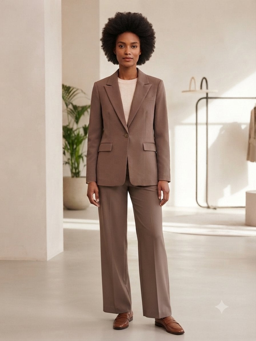 Mos mosh pak blazer en pantalon bruin/groenig, Kleding | Dames, Maat 38/40 (M), Kostuum of Pak, Bruin, Ophalen of Verzenden