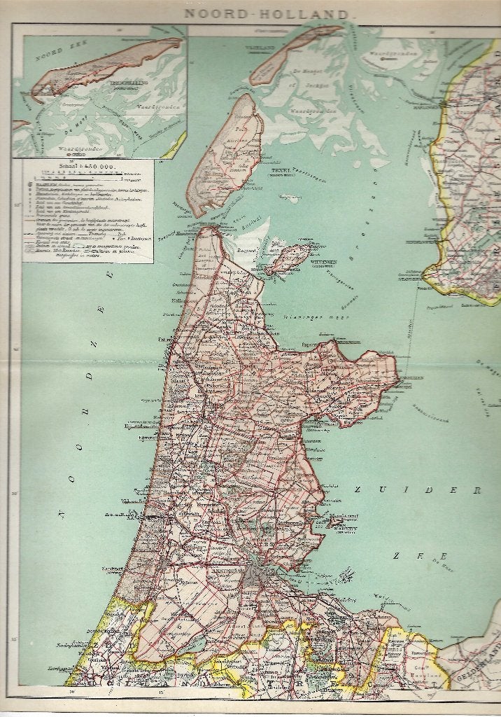 OUDE LANDKAART NOORD-HOLLAND 1 : 450.000, Boeken, Atlassen en Landkaarten, Ophalen of Verzenden, 1800 tot 2000, Nederland, Landkaart
