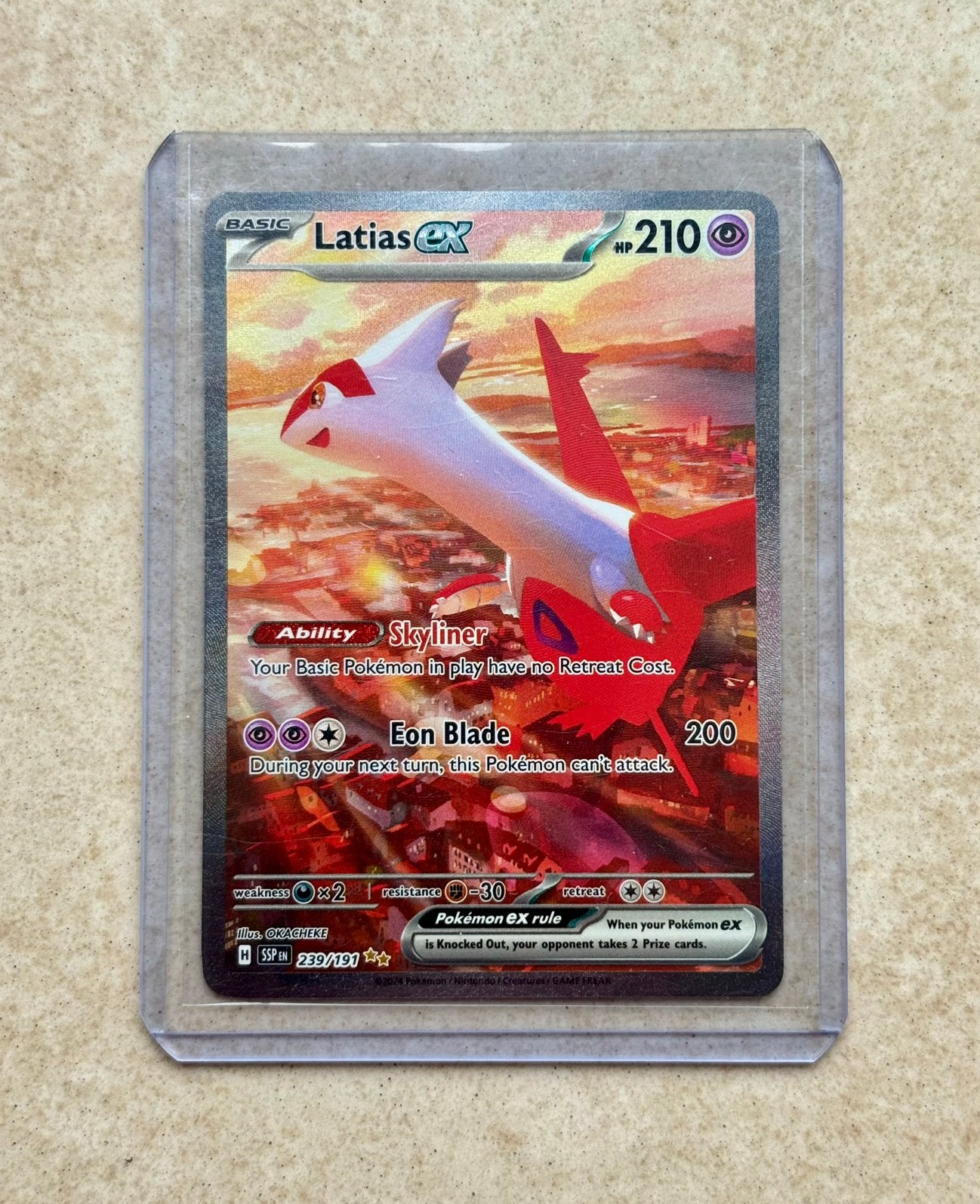 Latias EX Full Art Pokémon (239/191) Surging Sparks‼️, Ophalen of Verzenden, Zo goed als nieuw, Losse kaart