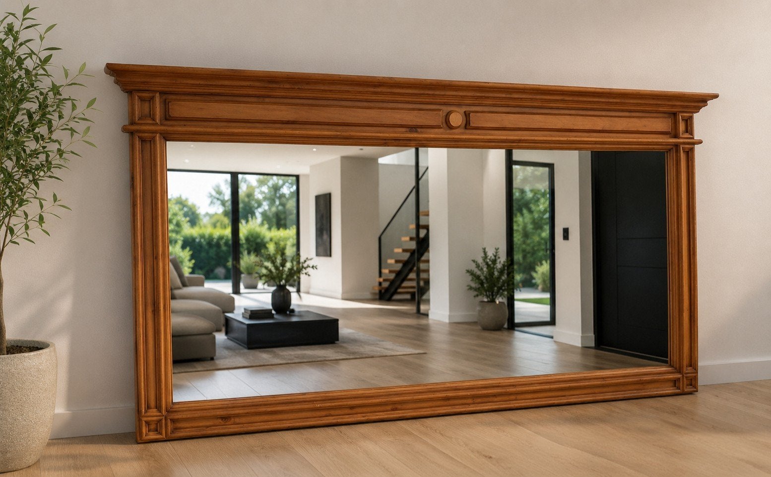 Grote antieke Franse spiegel massief hout 170cm x 90cm, Huis en Inrichting, Ophalen of Verzenden, Rechthoekig, Minder dan 100 cm