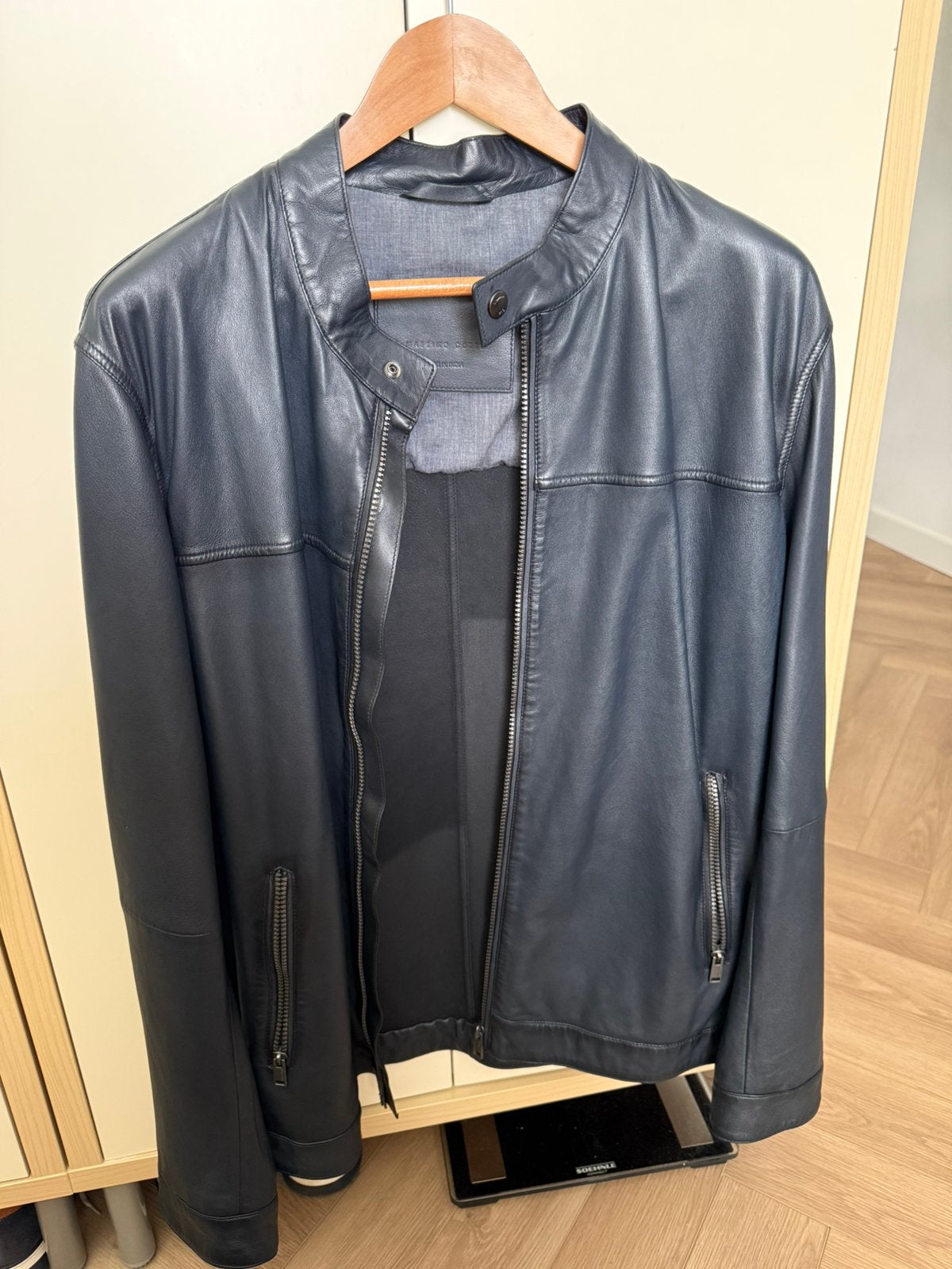 Massimo Dutti lamsleren heren jas / bikerjack - Maat XL, Ophalen of Verzenden, Zo goed als nieuw, Maat 56/58 (XL), Blauw