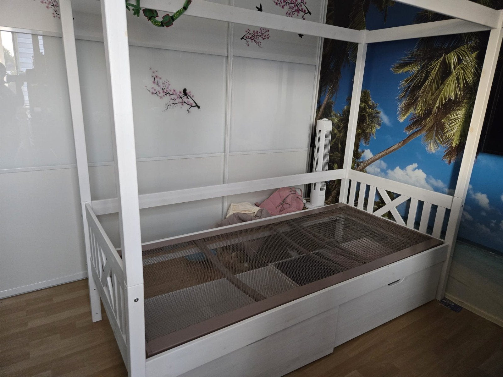 Eenpersoons hemelbed met opberglades, Ophalen, Gebruikt, 90 cm, Eenpersoons