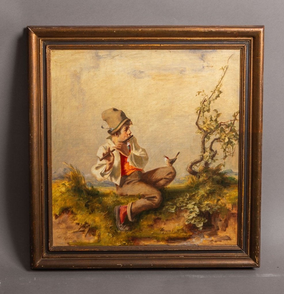 ==Gustav Eyer 1887 - 1956===fluitspelende jongen=, Antiek en Kunst, Kunst | Schilderijen | Klassiek, Ophalen of Verzenden