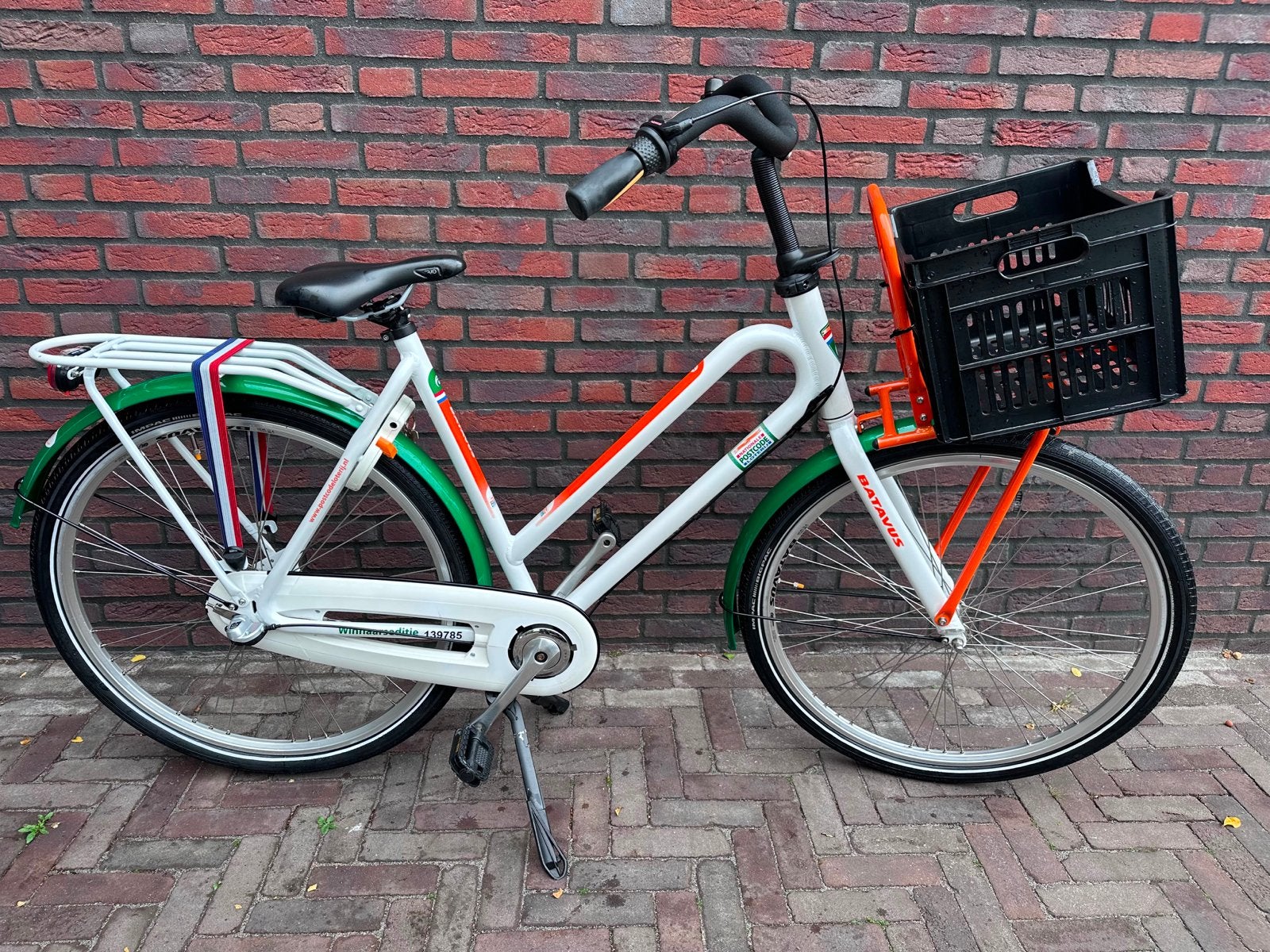 Batavus fiets met voordrager en krat, Ophalen, Terugtraprem, Batavus, 50 tot 53 cm