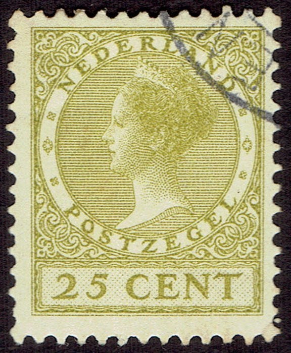 Nederland 1927, Wilhelmina Veth, 25 cent, wm, olijfgroen, Postzegels en Munten, Verzenden, T/m 1940, Gestempeld