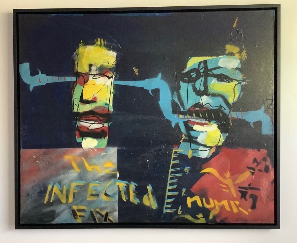 Origineel schilderij Herman Brood (met certificaat st. HBM), Ophalen, Figuren, Hout, Handgeschilderd