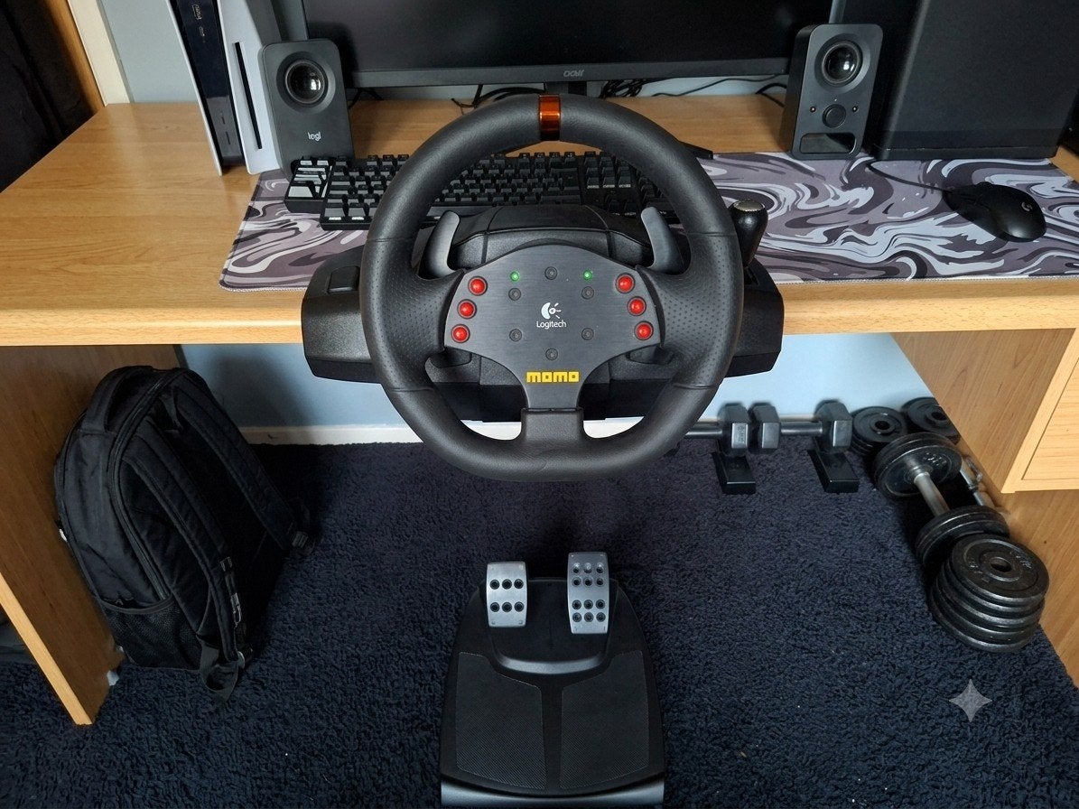 Logitech Momo Racing Force Feedback Stuurwiel + F1 2000 PC, Gebruikt, 1 speler, Racen en Vliegen, Eén computer
