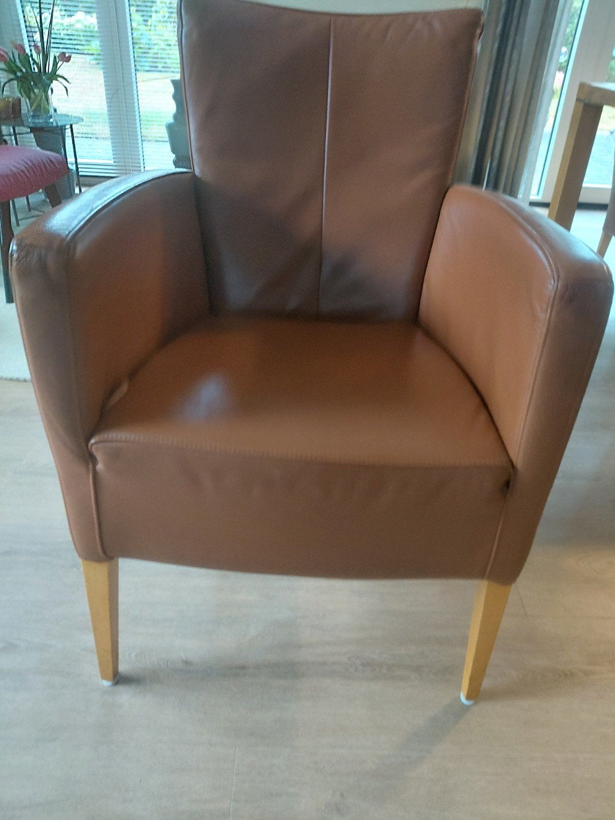 eettafel plus zes leren stoelen., Huis en Inrichting, Fauteuils, Ophalen, Gebruikt, 75 tot 100 cm