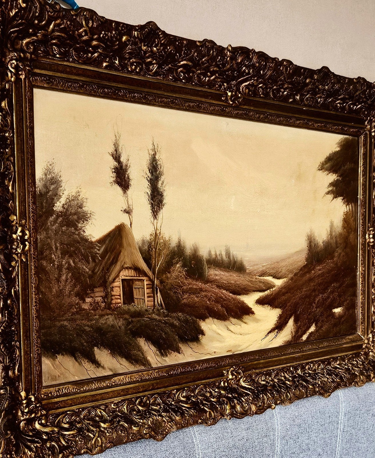 Antiek100x60cm Hollands Landschap Schilderij Olieverf op Doe, Ophalen