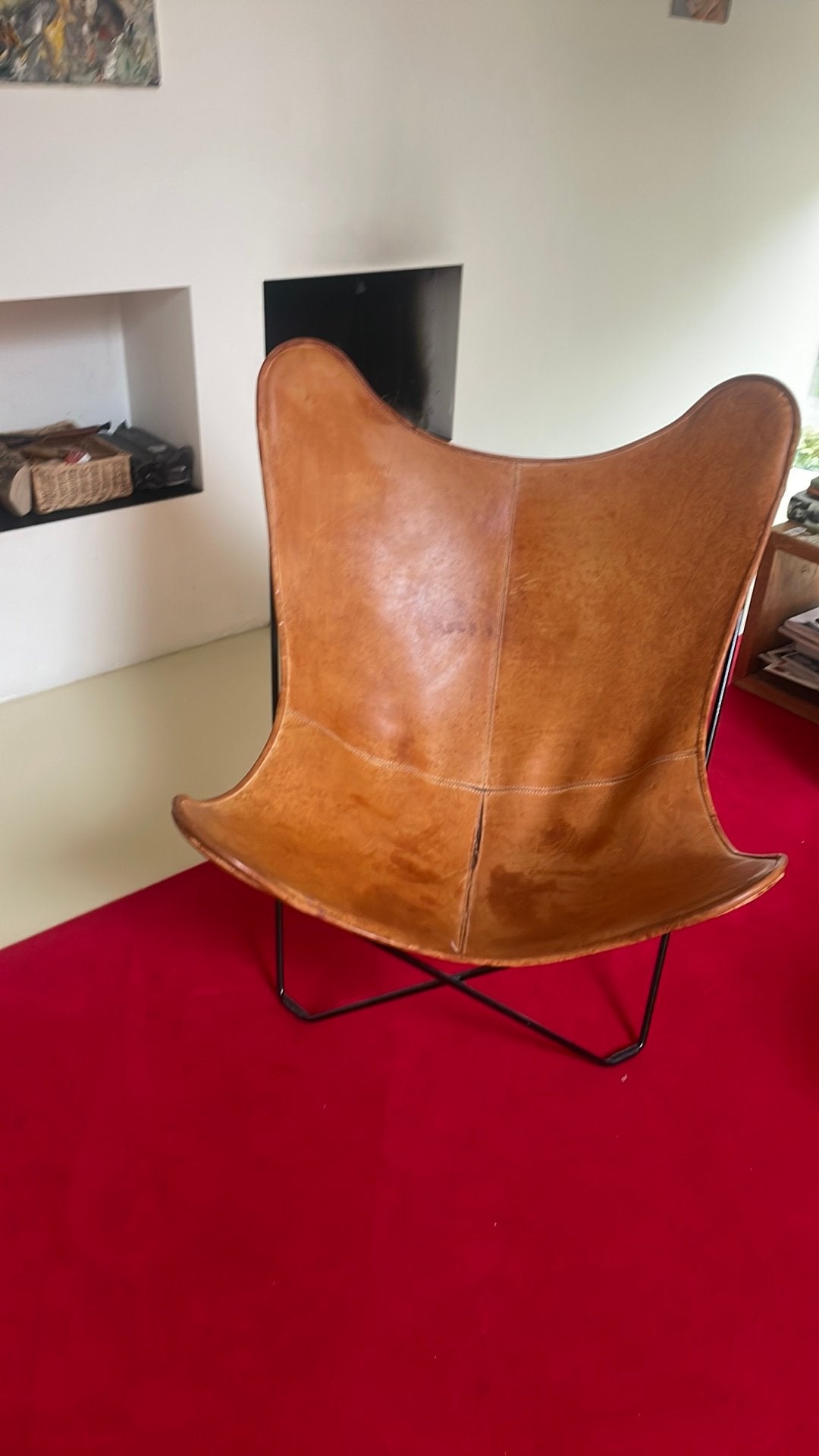Leren vlinderstoel, Ophalen, Gebruikt, 50 tot 75 cm, Leer