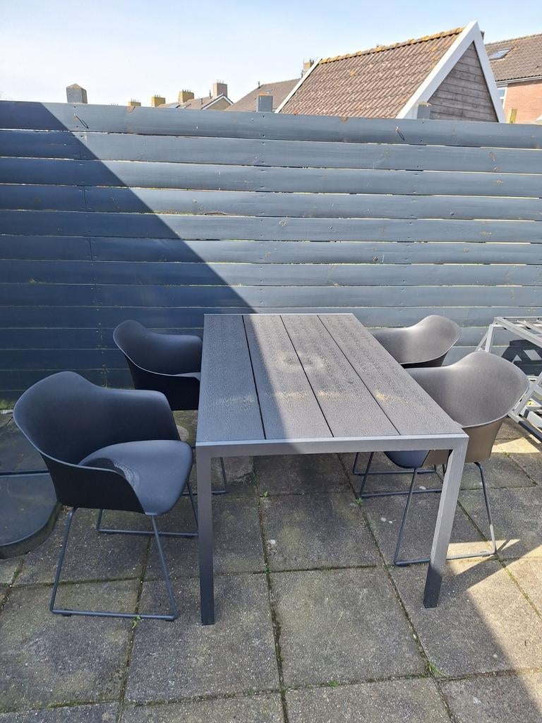 Moderne tuinset: tafel met 4 stoelen, Tuin en Terras, Ophalen, Gebruikt, Rechthoekig, Aluminium