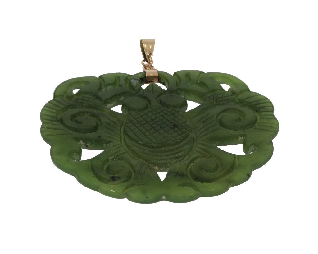 Jade Nefriet edelsteen grote 14k gouden hanger ketting, Verzenden, Goud, Hanger, Met edelsteen