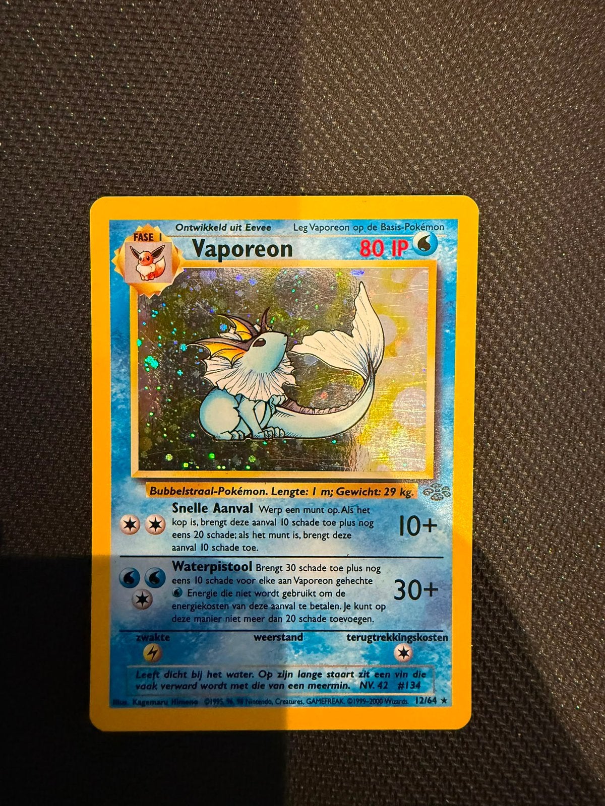 Pokemonkaart jungle set vaporeon., Ophalen, Zo goed als nieuw