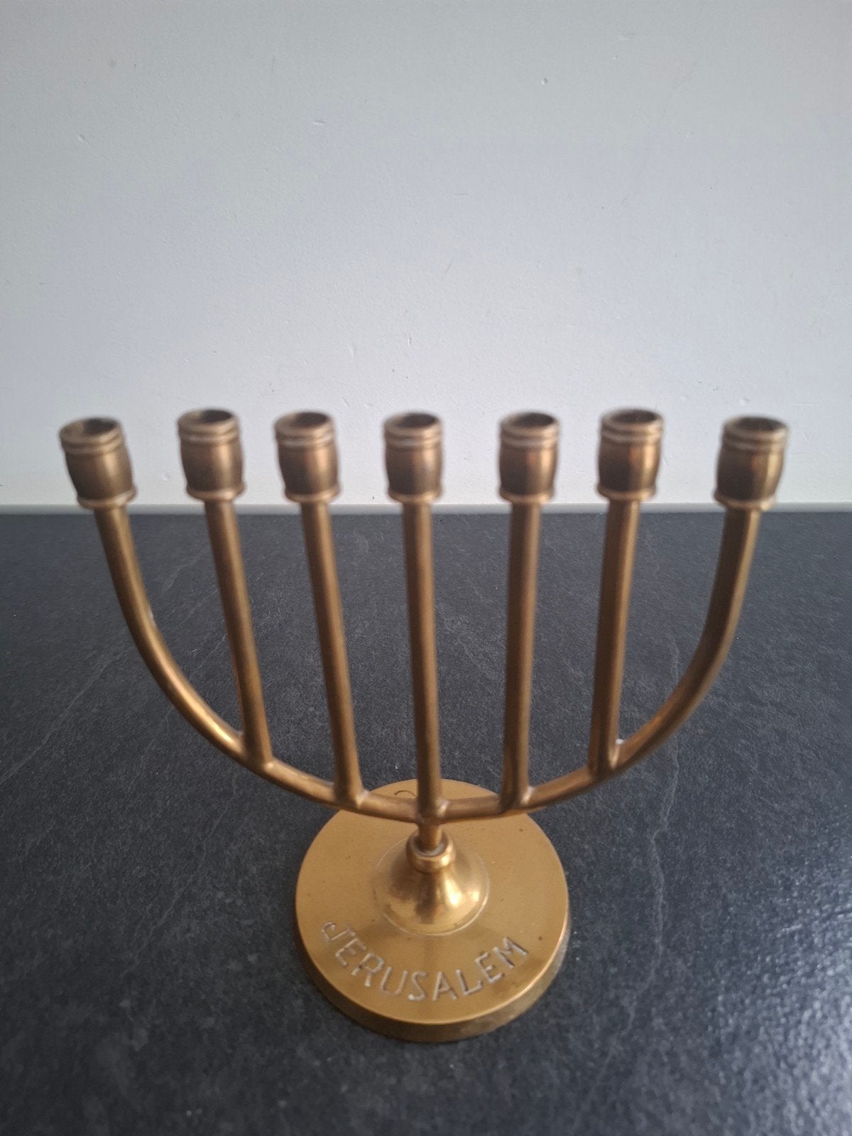Kleine Messing Menora - Jerusalem - 14.5 cm hoog, Antiek en Kunst, Ophalen of Verzenden, Koper of Brons