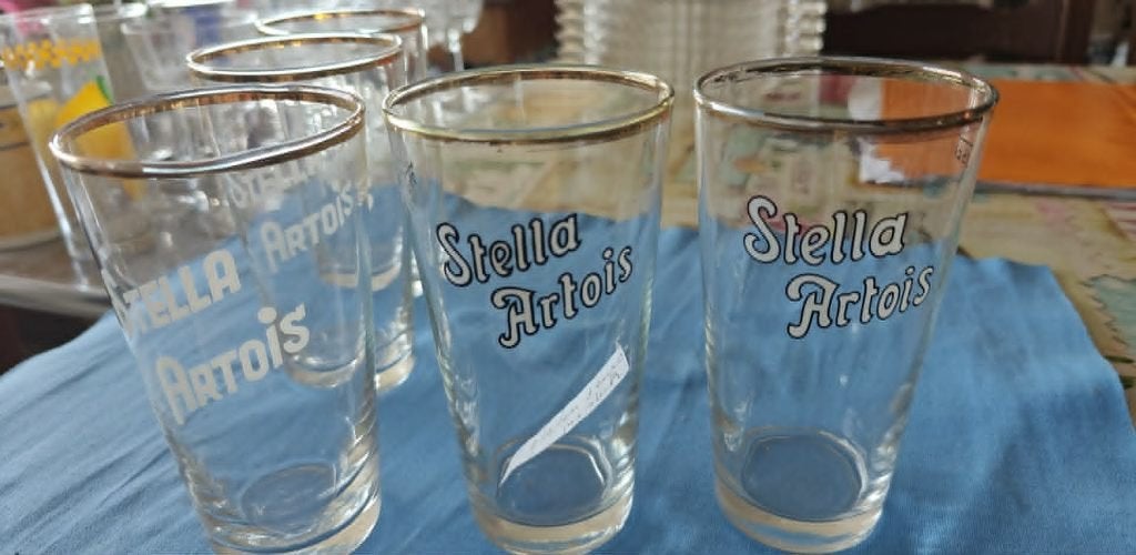 glazen bierglazen Stella Artois 5 stuks, Verzamelen, Biermerken, Ophalen of Verzenden, Zo goed als nieuw, Glas of Glazen, Overige merken