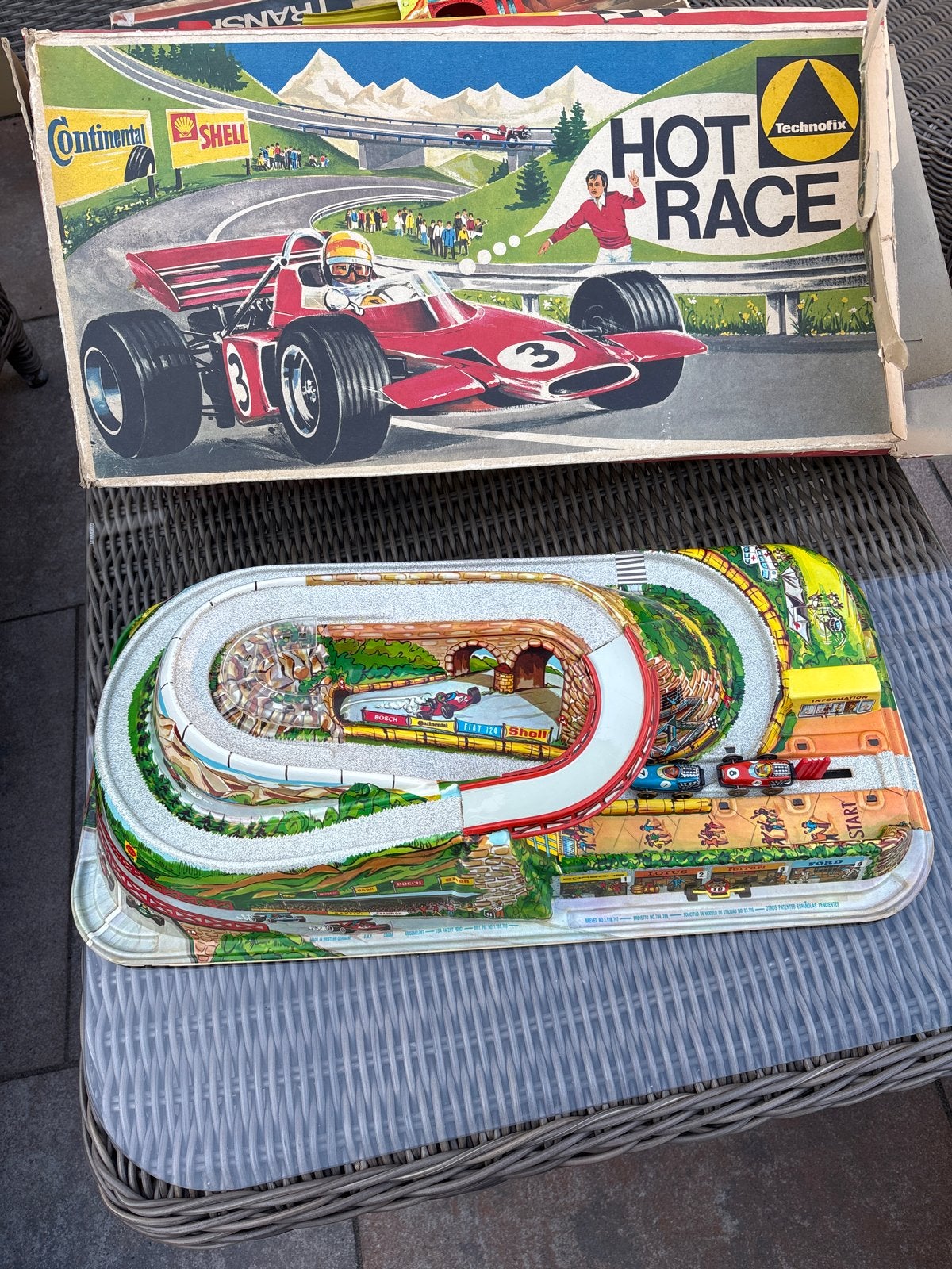 Vintage Technofix Hot Race racebaan - blikken speelgoed, Ophalen of Verzenden