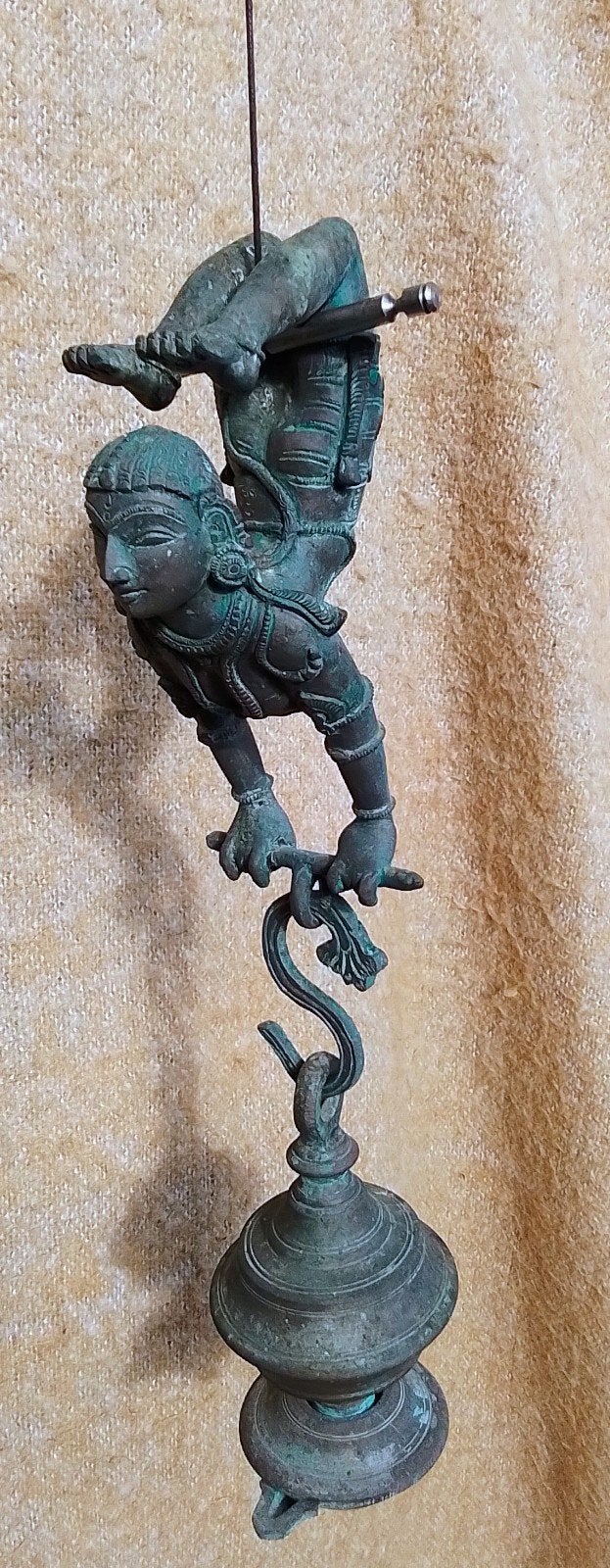Oude Indiase hangende olielamp 'Diya' met patina, 2279g, Ophalen of Verzenden