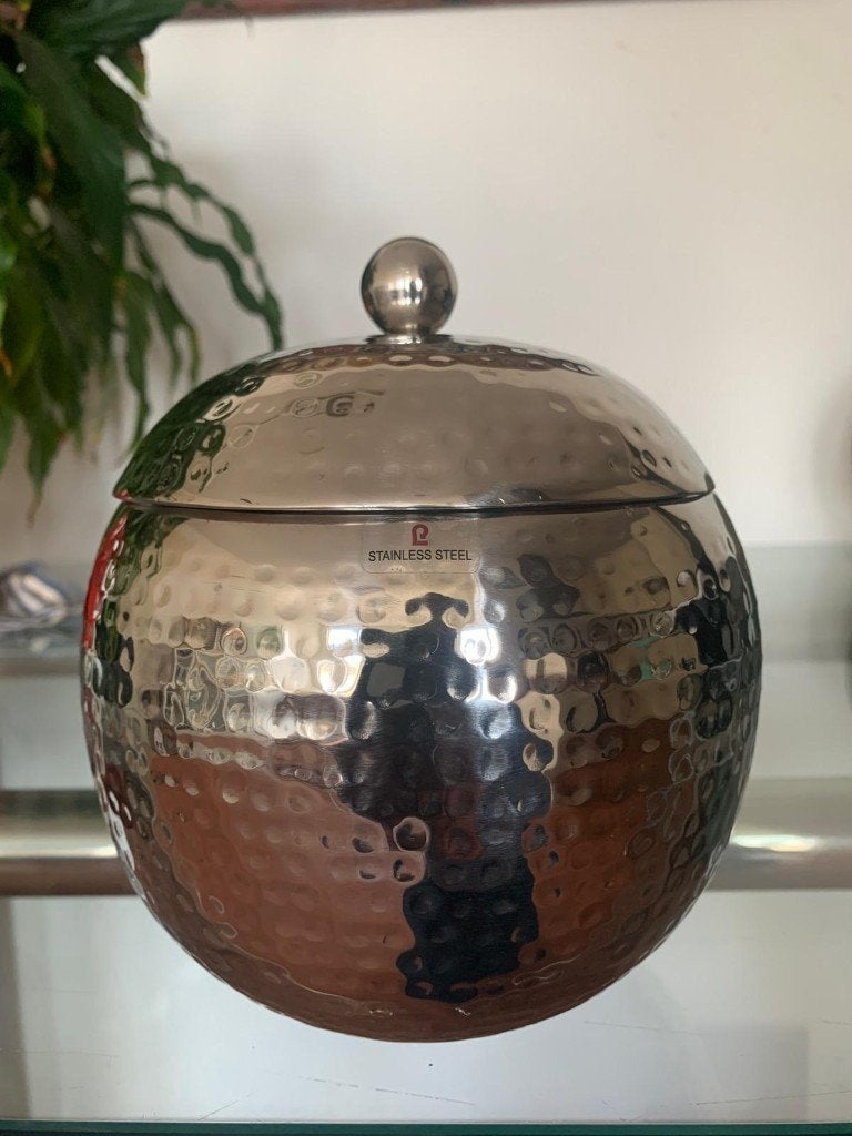 Stainless Steel Hammered Round Ice Bucket, Met deksel, Rond, Koeler of IJsemmer, Ophalen of Verzenden