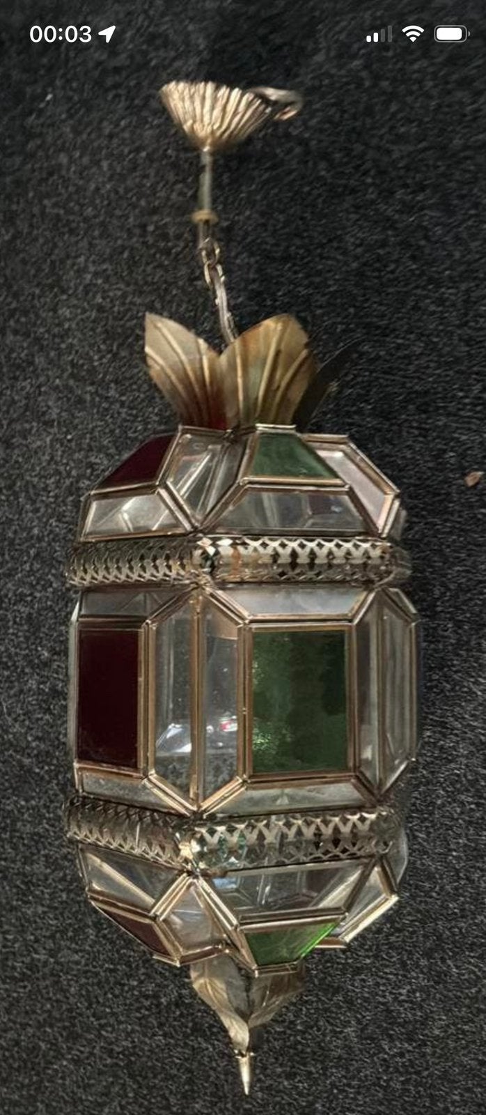 Vintage Marokkaanse Ananas Lamp - Hanglamp met Glas-in-lood, Ophalen, Zo goed als nieuw, Glas