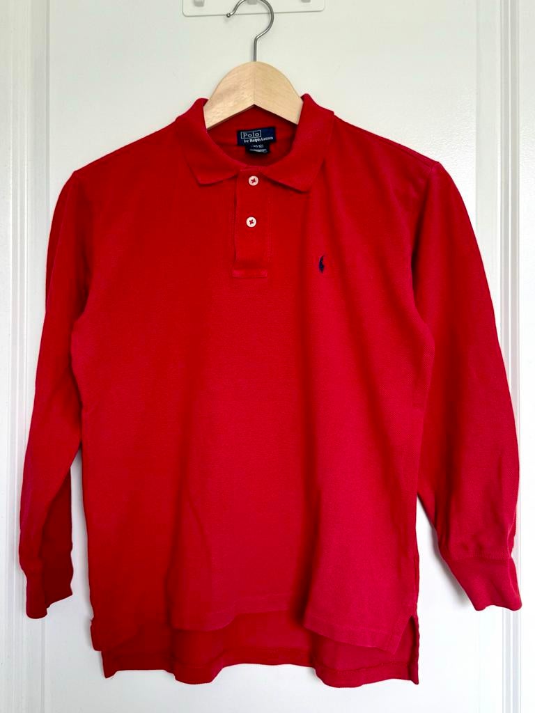 Longsleeve Polo Ralph Lauren Rood Poloshirt Maat M (10-12), Ophalen of Verzenden, Zo goed als nieuw, Jongen, Shirt of Longsleeve