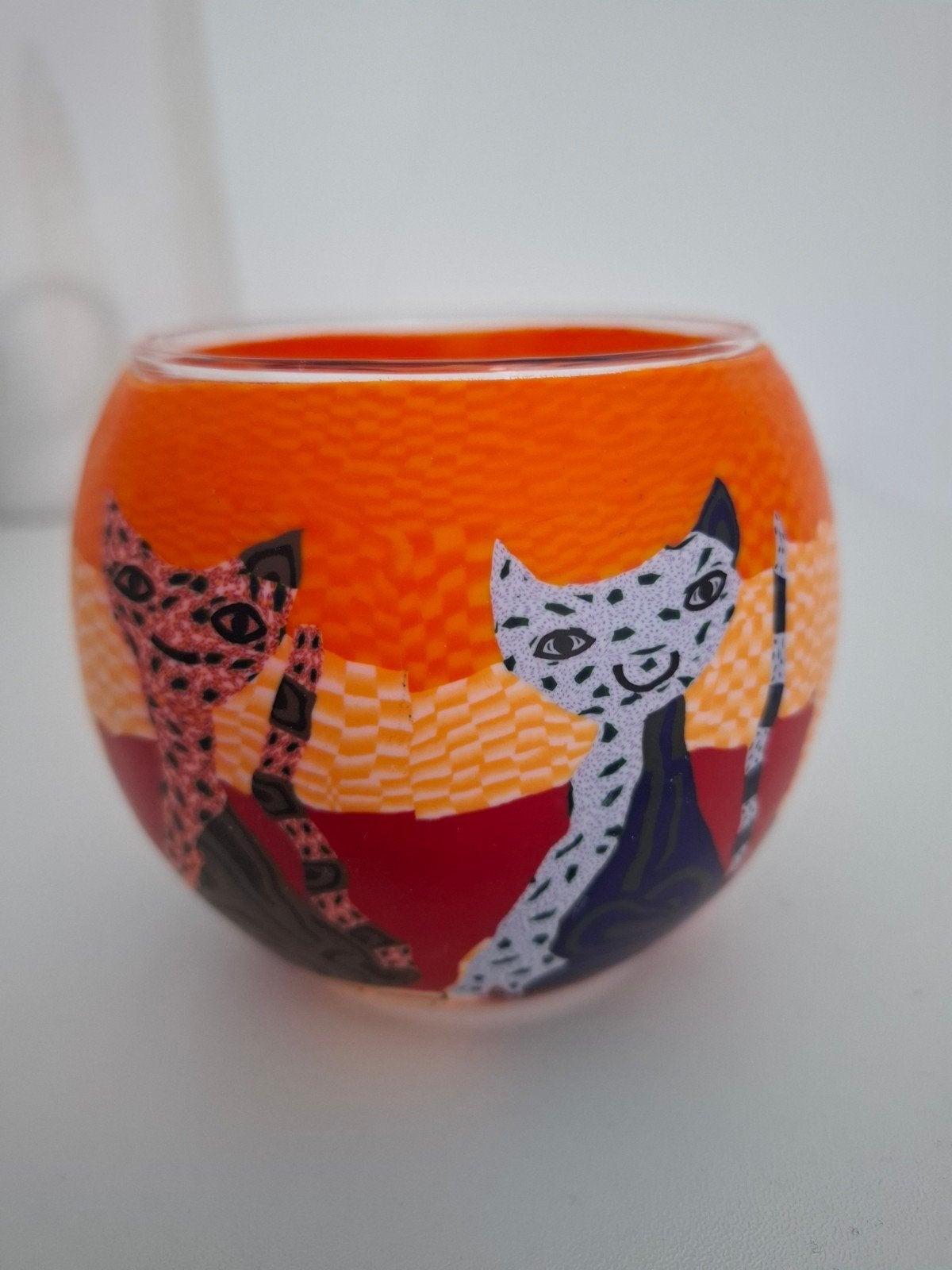 Glazen waxinelichthouder met kattenprint, Waxinelichthouder, Oranje, Ophalen of Verzenden, Glas