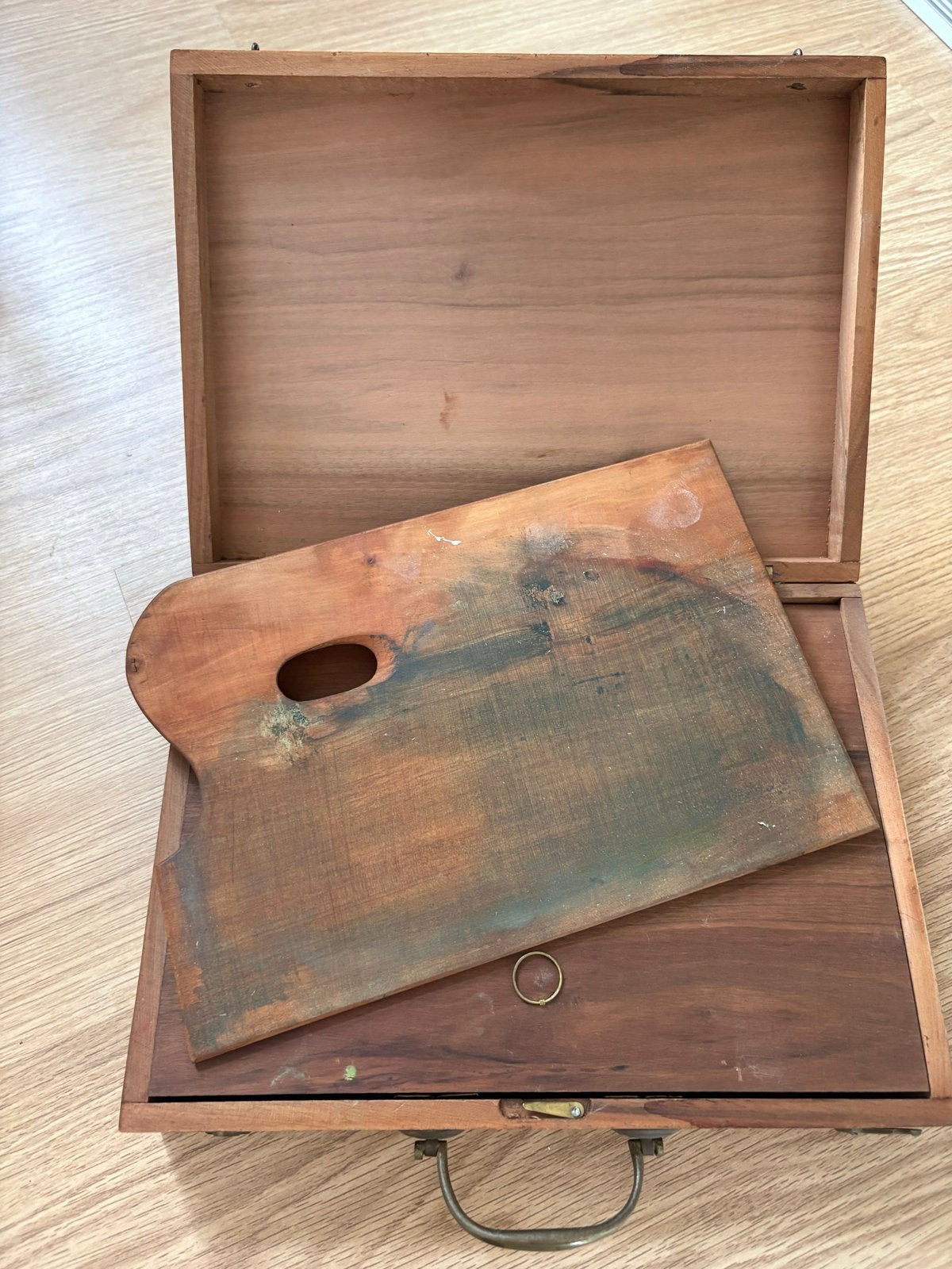 Vintage houten verfdoos met palet - Kunstenaarsbenodigdheden, Ophalen of Verzenden, Gebruikt, Overige typen