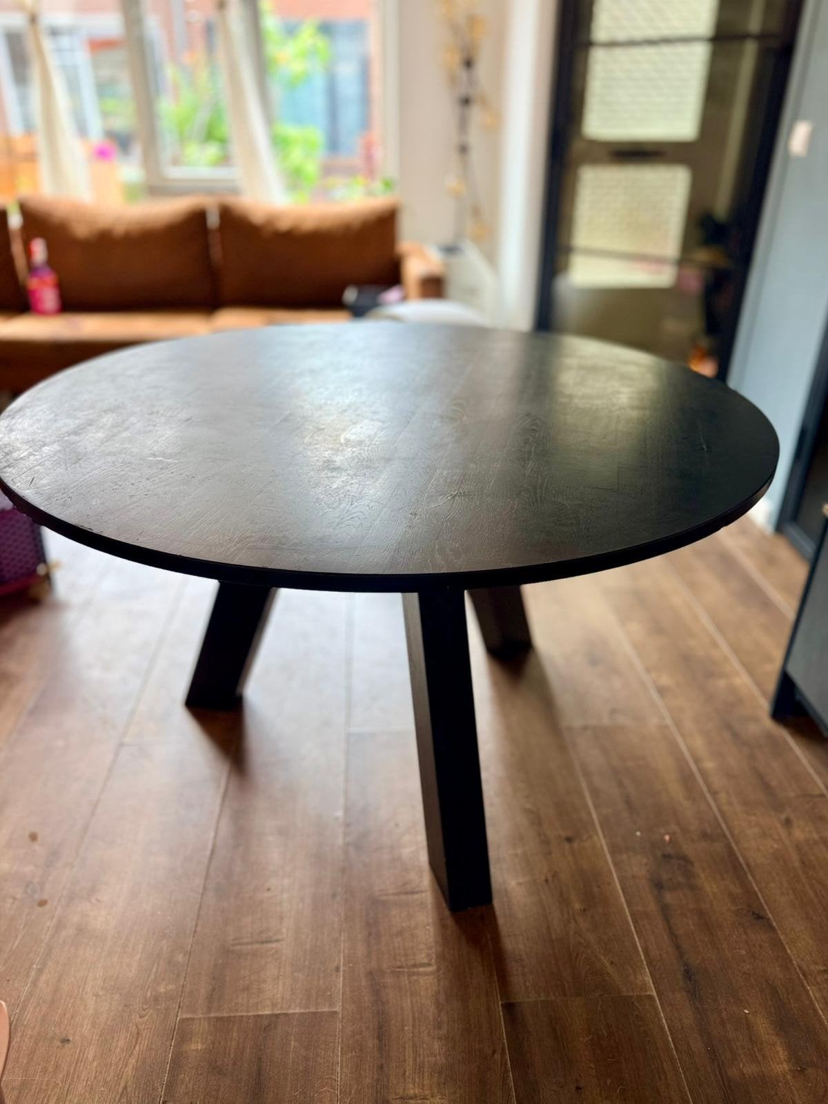 Ronde eettafel zwart hout, Woood, Ophalen, Gebruikt, 50 tot 100 cm, 100 tot 150 cm