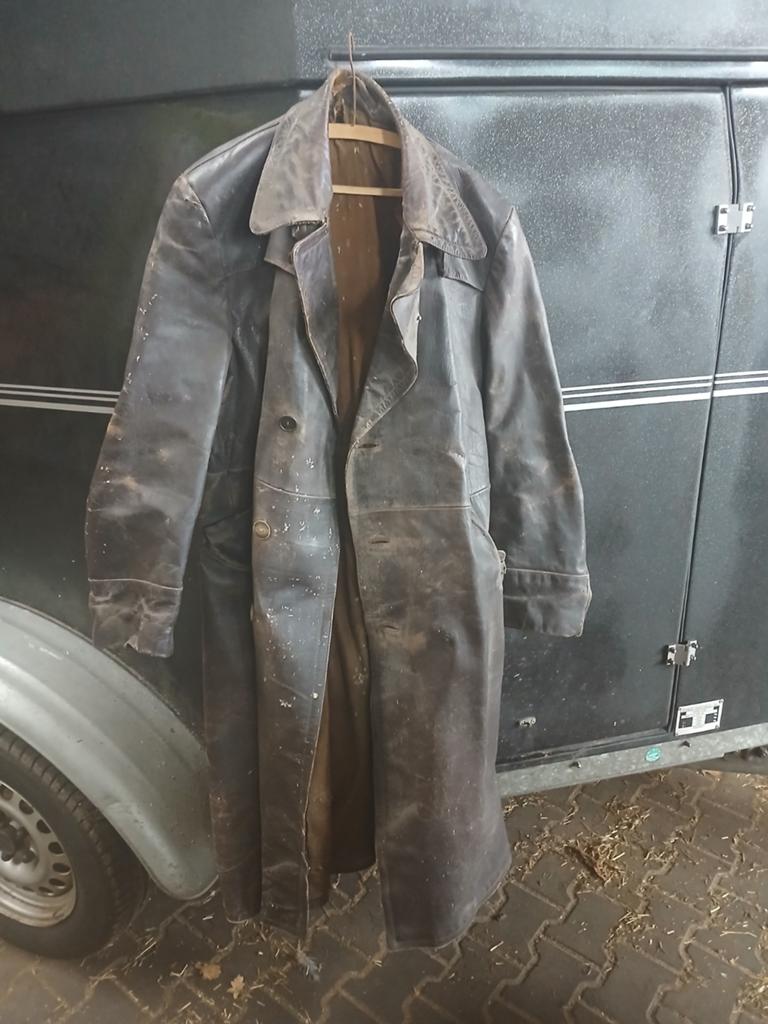 Antieke leren motor/solex jas, Ophalen, Maat 56/58 (XL), Zwart