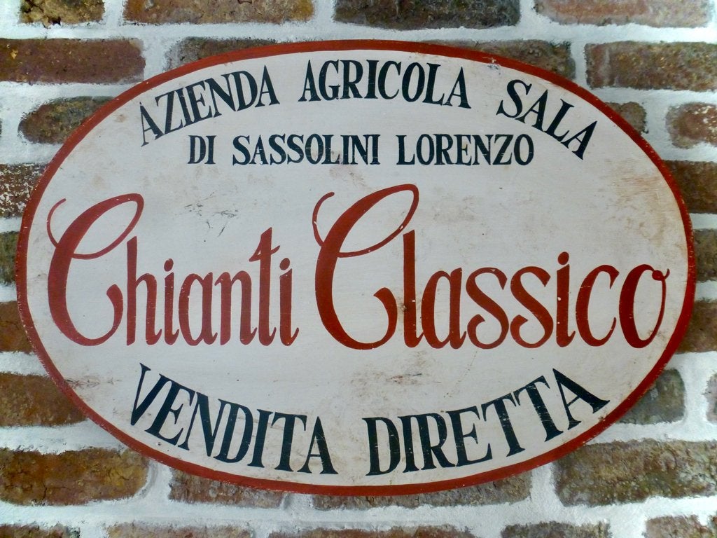 Handgeschilderd houten wijn bord / Chianti / Toscane Italië, Reclamebord, Ophalen of Verzenden, Zo goed als nieuw, B6