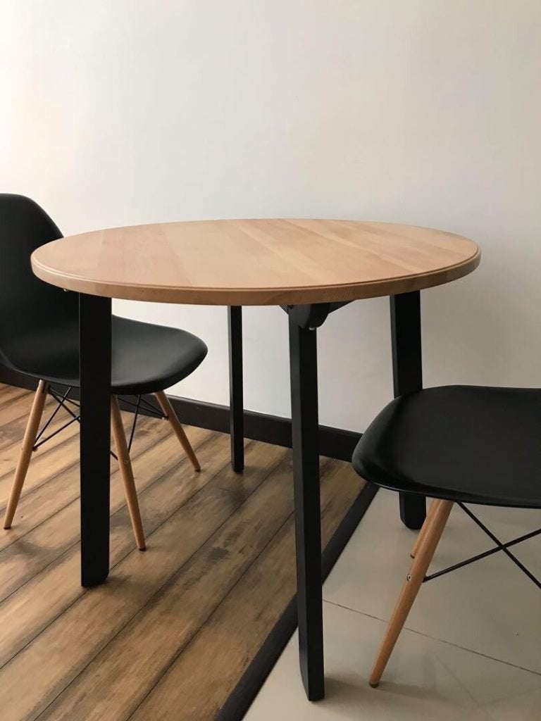 Ronde houten eettafel, Ophalen, Gebruikt, 50 tot 100 cm, Rond