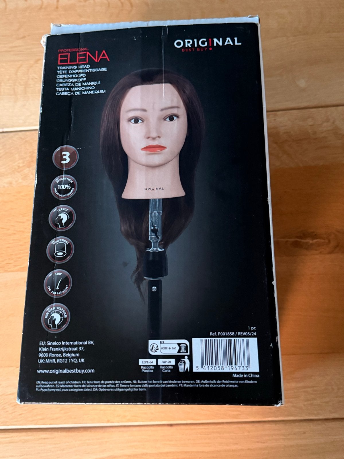 Oefenhoofd Elena met 100% echt haar, Ophalen of Verzenden, Zo goed als nieuw, Pruik of Haarverlenging