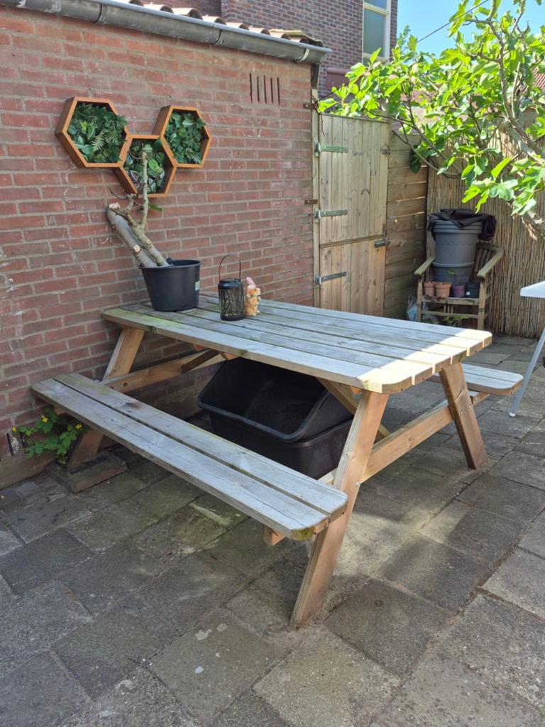Picknicktafel 180 x 70 cm met opklapbare banken , Ophalen, Zo goed als nieuw, Rechthoekig, Hout