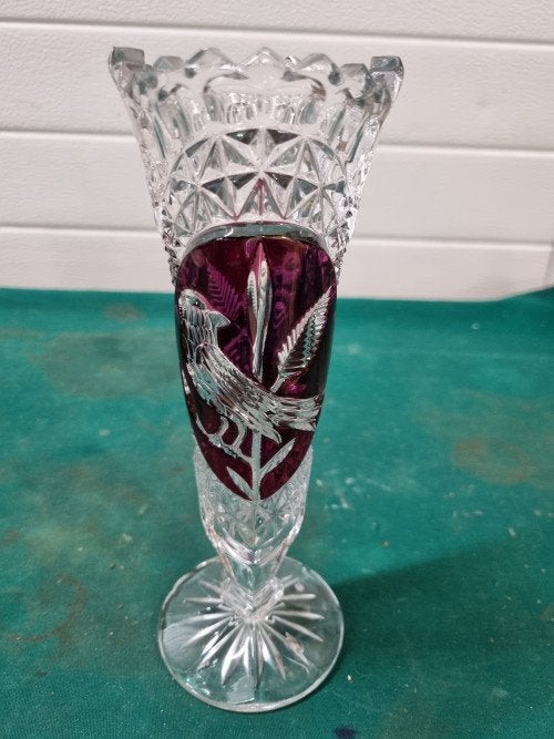 vaas kristal met vogel vintage, Ophalen of Verzenden