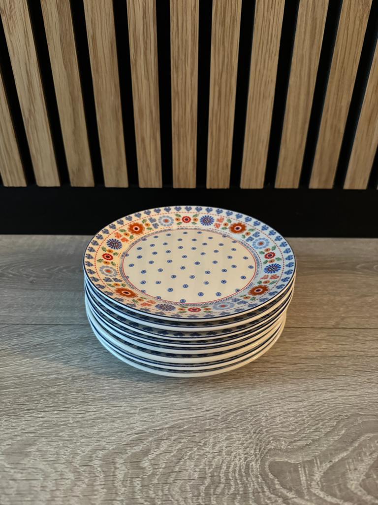 8 Yvon Jaspers kakelbont servies gebaksbordjes!, Huis en Inrichting, Gebruikt, Ophalen of Verzenden, Bord(en), Overige stijlen
