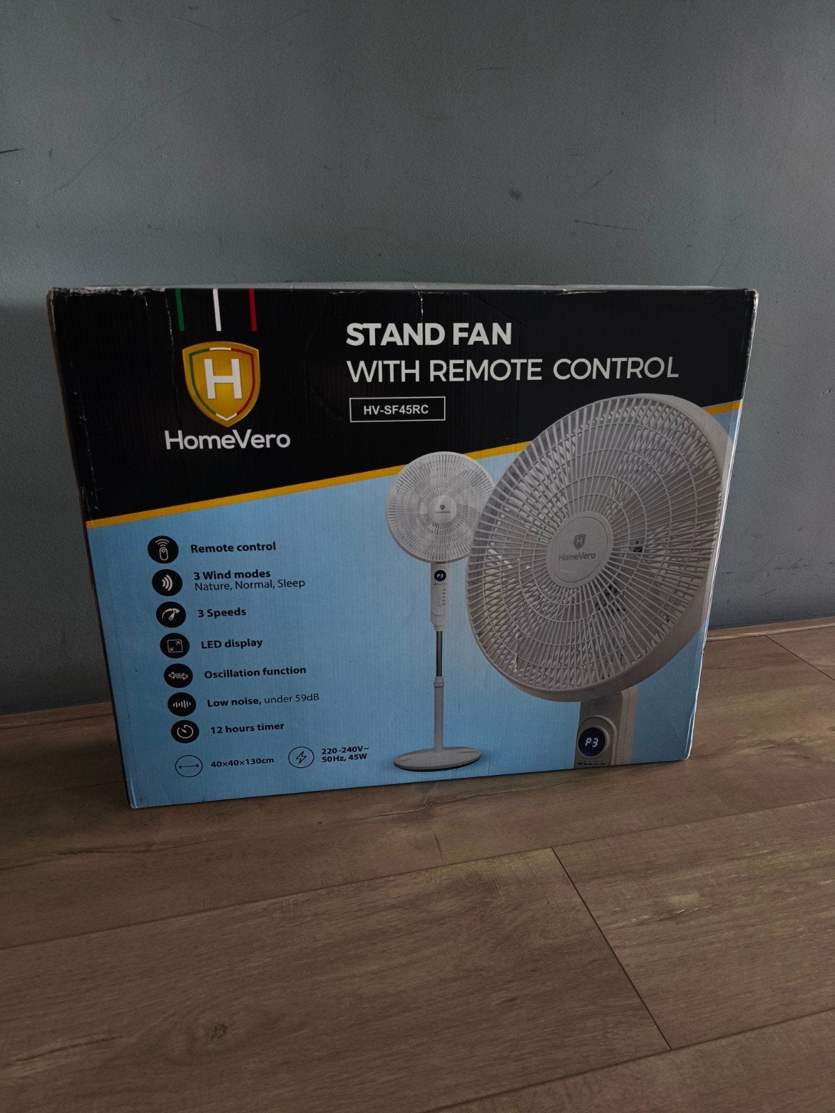 HomeVero HV-SF45RC Ventilator met Afstandsbediening en Timer, Ophalen of Verzenden, Ventilator met afstandsbediening, Nieuw, Statiefventilator
