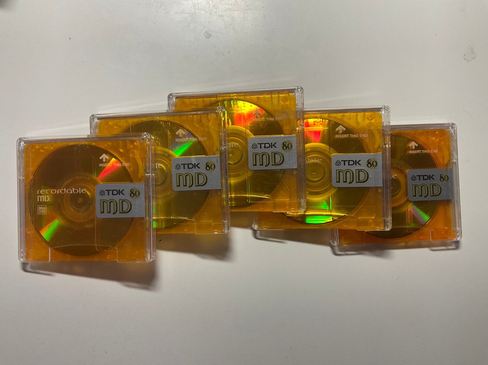 Minidisc’s.  TDK GEEL 5X als nieuw  80 minuten, Ophalen of Verzenden