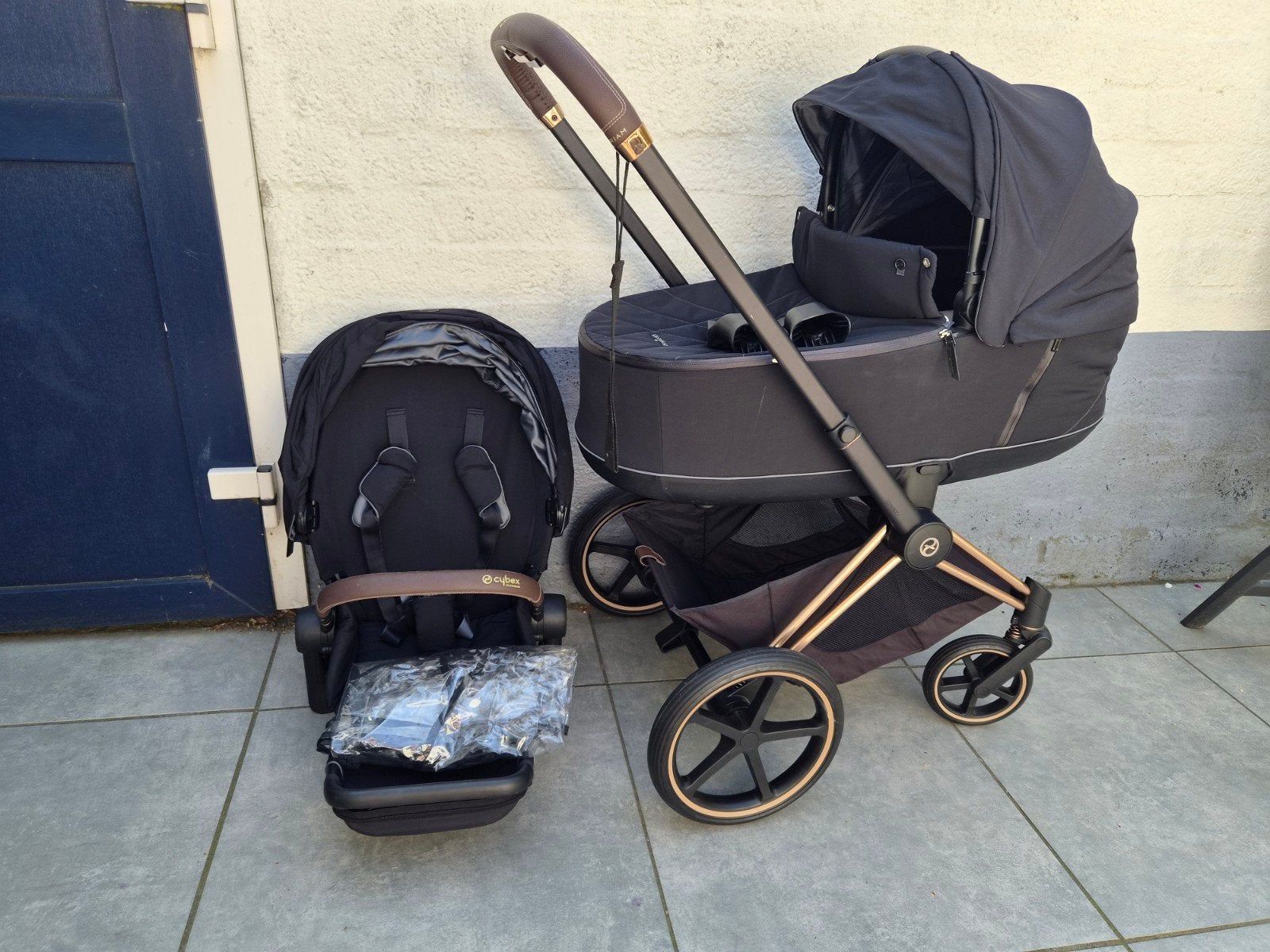 Cybex Priam 3 Platinum rosegold kinderwagen met reiswieg en, Gebruikt, Combiwagen, Verstelbare duwstang, Ophalen